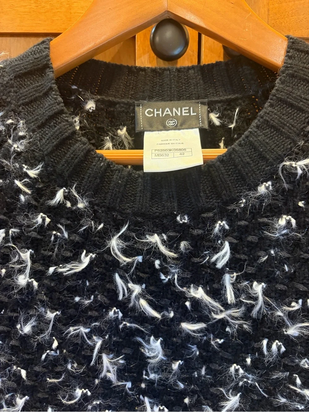 Chanel Black and White Cashmere/Mohair/Wool Blend Dress Fits up to Size 12